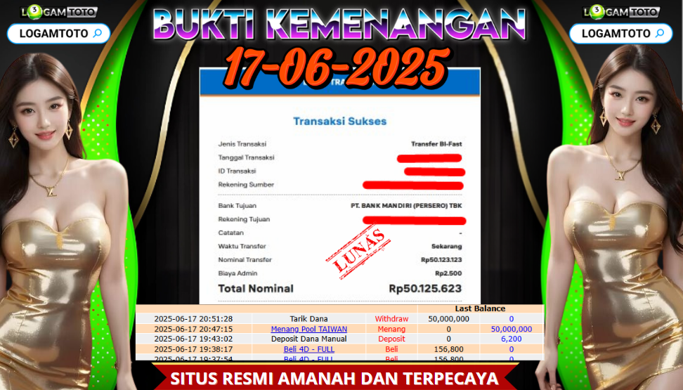 SELAMAT KEPADA MEMBER SETIA LOGAMTOTO BERHASIL JACKPOT DI PERMAINAN TOGEL TAIWAN POOLS